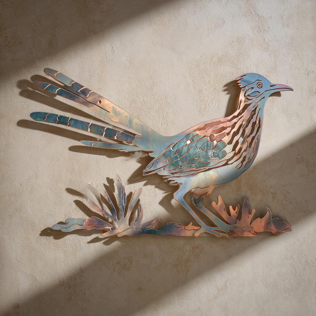 Southwestern Roadrunner Metal Wall Art: Desert Bird Cactus Decor (UV Printed Aluminum)