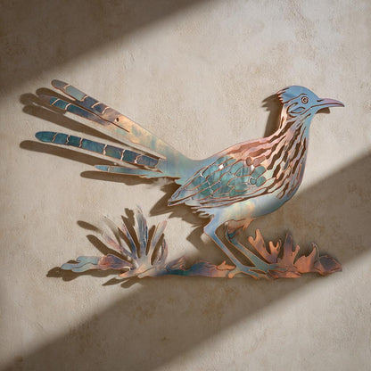 Southwestern Roadrunner Metal Wall Art: Desert Bird Cactus Decor (UV Printed Aluminum)
