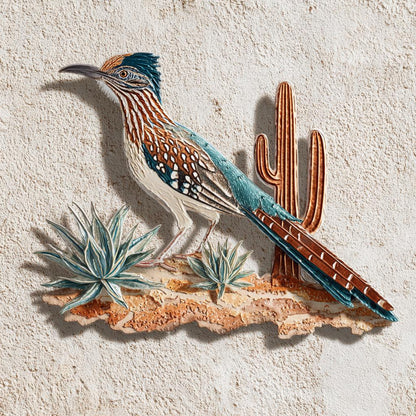 Southwestern Roadrunner Metal Wall Art: Desert Bird Cactus Decor (UV Printed Aluminum)