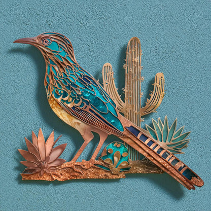 Southwestern Roadrunner Metal Wall Art: Desert Bird Cactus Decor (UV Printed Aluminum)