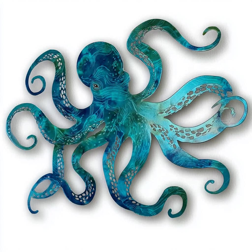 Octopus Metal Wall Art: Coastal Ocean UV Printed Aluminum Nautical Marine Life Hanging Sign