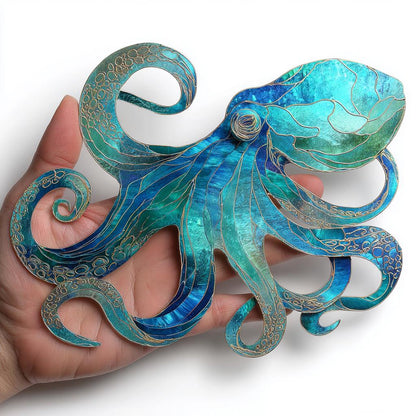 Octopus Metal Wall Art: Coastal Ocean UV Printed Aluminum Nautical Marine Life Hanging Sign