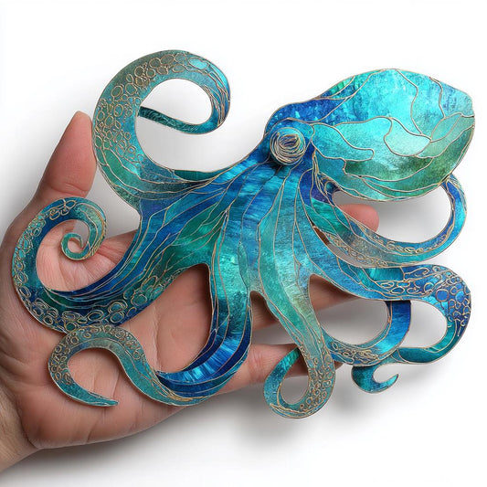Octopus Metal Wall Art: Coastal Ocean UV Printed Aluminum Nautical Marine Life Hanging Sign