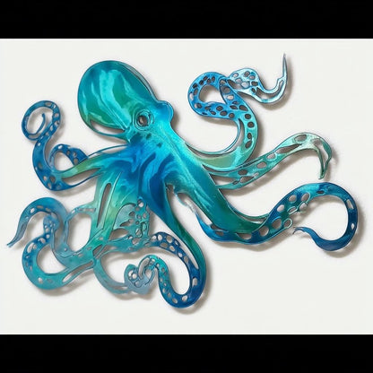 Octopus Metal Wall Art: Coastal Ocean UV Printed Aluminum Nautical Marine Life Hanging Sign