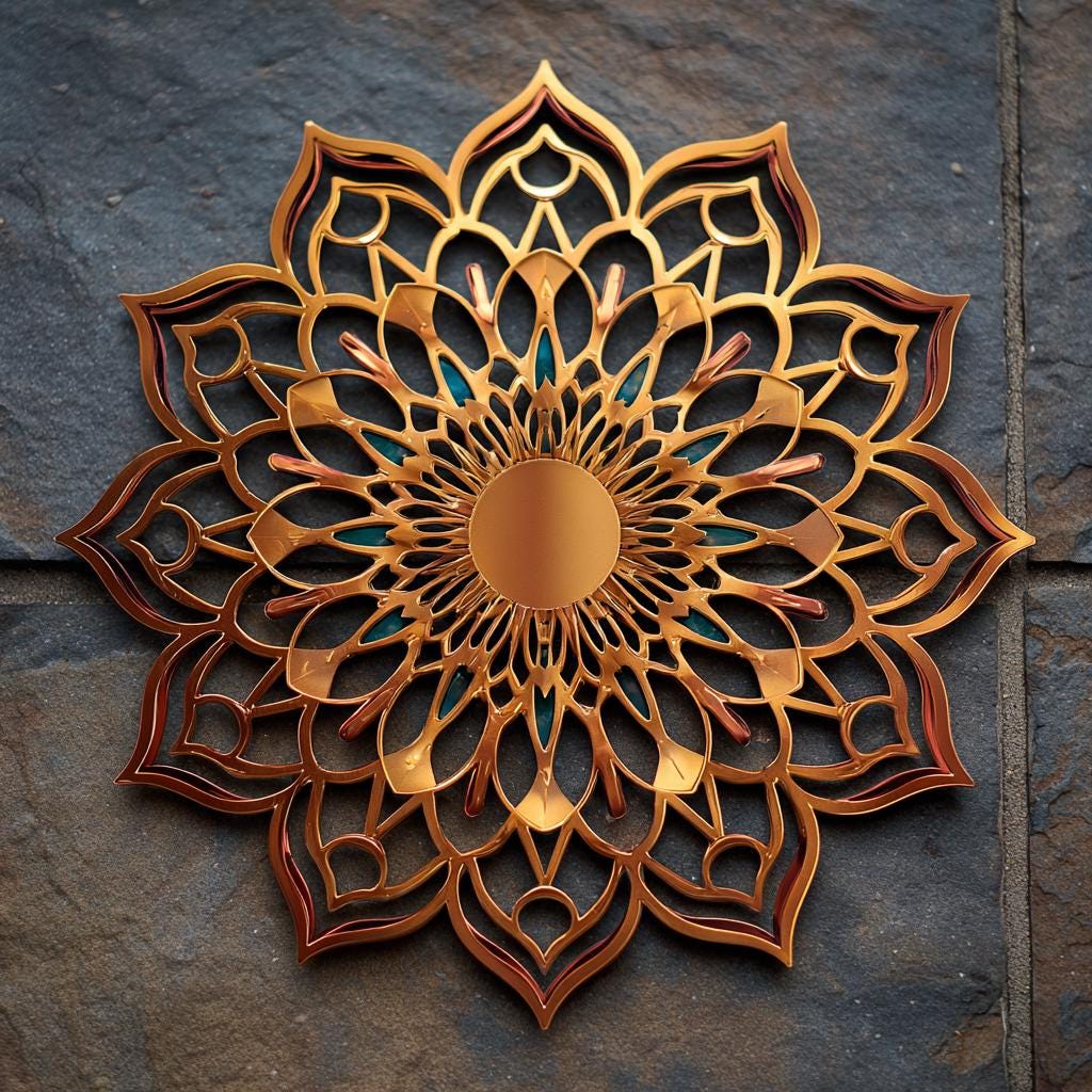 Boho Mandala Metal Wall Art UV Printed Floral Copper Sunburst Decor