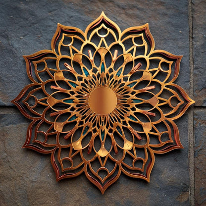 Boho Mandala Metal Wall Art UV Printed Floral Copper Sunburst Decor