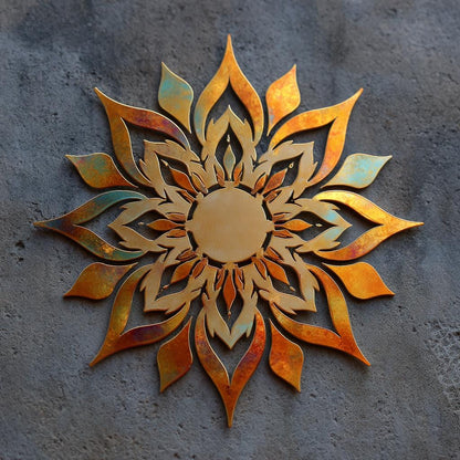 Boho Mandala Metal Wall Art UV Printed Floral Copper Sunburst Decor