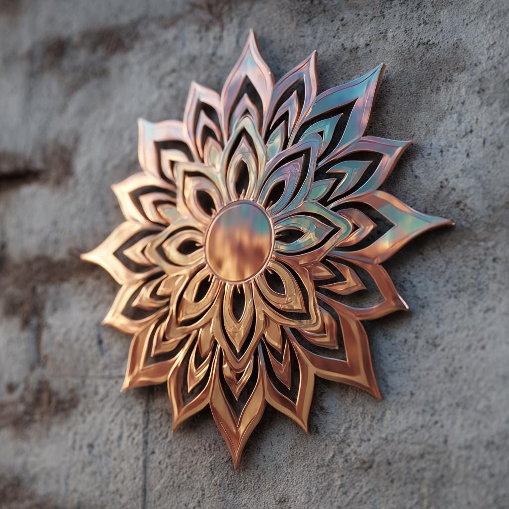 Boho Mandala Metal Wall Art UV Printed Floral Copper Sunburst Decor