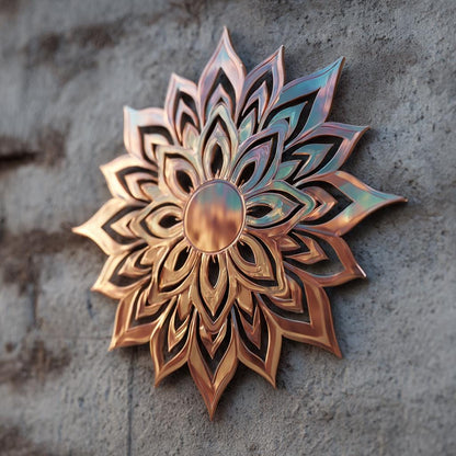 Boho Mandala Metal Wall Art UV Printed Floral Copper Sunburst Decor