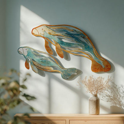 UV Printed Aluminum Manatee Wall Art: Coastal Beach House Decor
