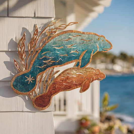 UV Printed Aluminum Manatee Wall Art: Coastal Beach House Decor