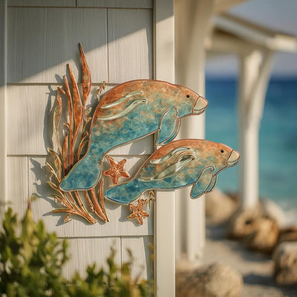 UV Printed Aluminum Manatee Wall Art: Coastal Beach House Decor