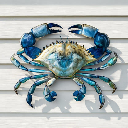 Blue Crab Metal Wall Art: UV Printed Aluminum Sign, Coastal Beach Decor