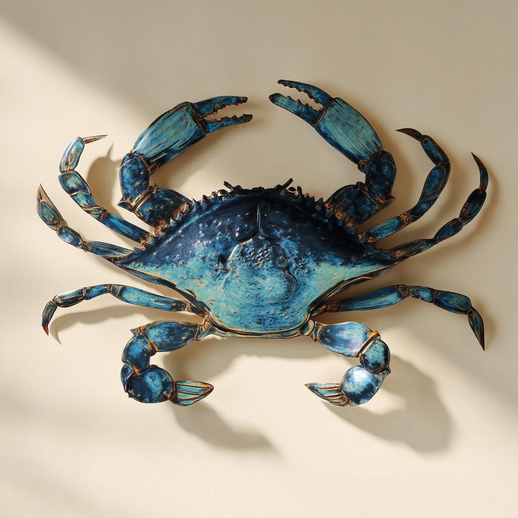 Blue Crab Metal Wall Art: UV Printed Aluminum Sign, Coastal Beach Decor