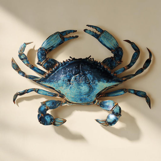 Blue Crab Metal Wall Art: UV Printed Aluminum Sign, Coastal Beach Decor