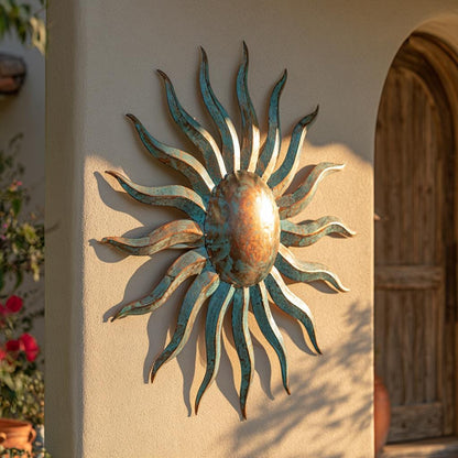 UV Printed Aluminum Sunburst Wall Art, Southwestern Patio Decor, Rustic Boho Garden Art