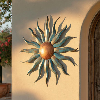 UV Printed Aluminum Sunburst Wall Art, Southwestern Patio Decor, Rustic Boho Garden Art