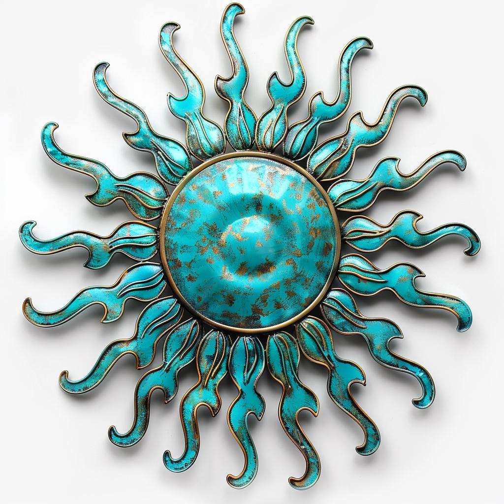 UV Printed Aluminum Sunburst Wall Art, Southwestern Patio Decor, Rustic Boho Garden Art