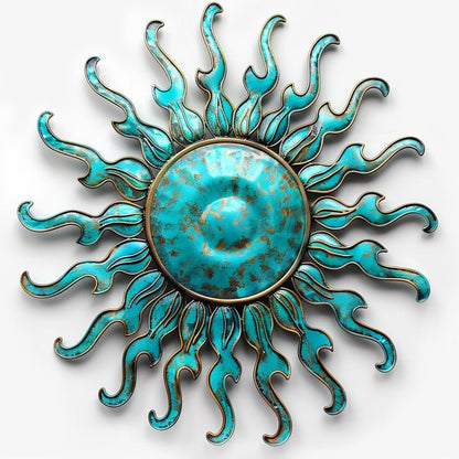 UV Printed Aluminum Sunburst Wall Art, Southwestern Patio Decor, Rustic Boho Garden Art
