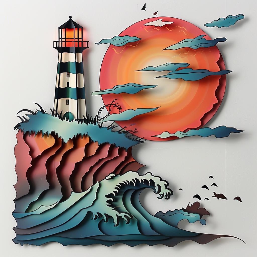 Lighthouse Coastal Metal Wall Art: Ocean Sunset Seascape Decor (UV Printed Aluminum)