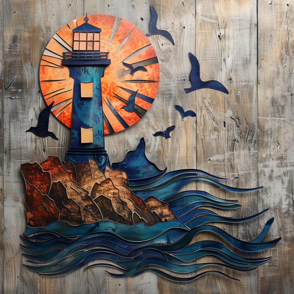 Lighthouse Coastal Metal Wall Art: Ocean Sunset Seascape Decor (UV Printed Aluminum)