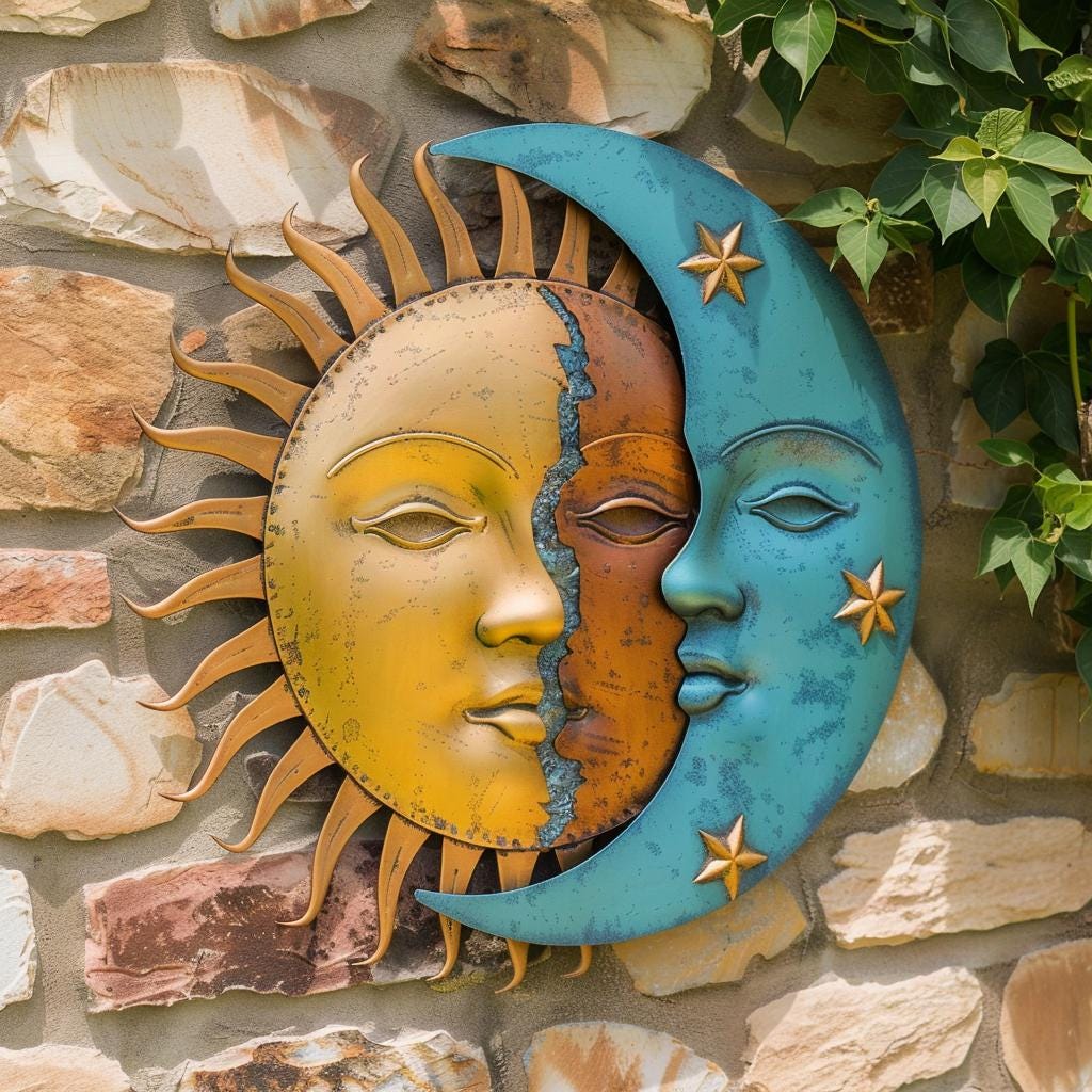 Sun Moon Metal Wall Art, Celestial Boho Sign, UV Printed Aluminum Decor