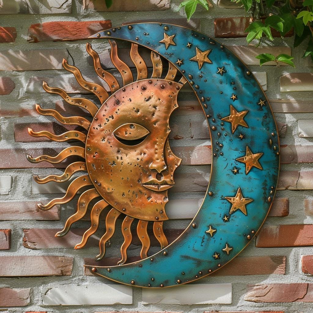 Sun Moon Metal Wall Art, Celestial Boho Sign, UV Printed Aluminum Decor