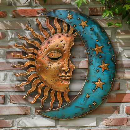 Sun Moon Metal Wall Art, Celestial Boho Sign, UV Printed Aluminum Decor