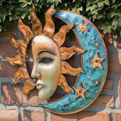 Sun Moon Metal Wall Art, Celestial Boho Sign, UV Printed Aluminum Decor