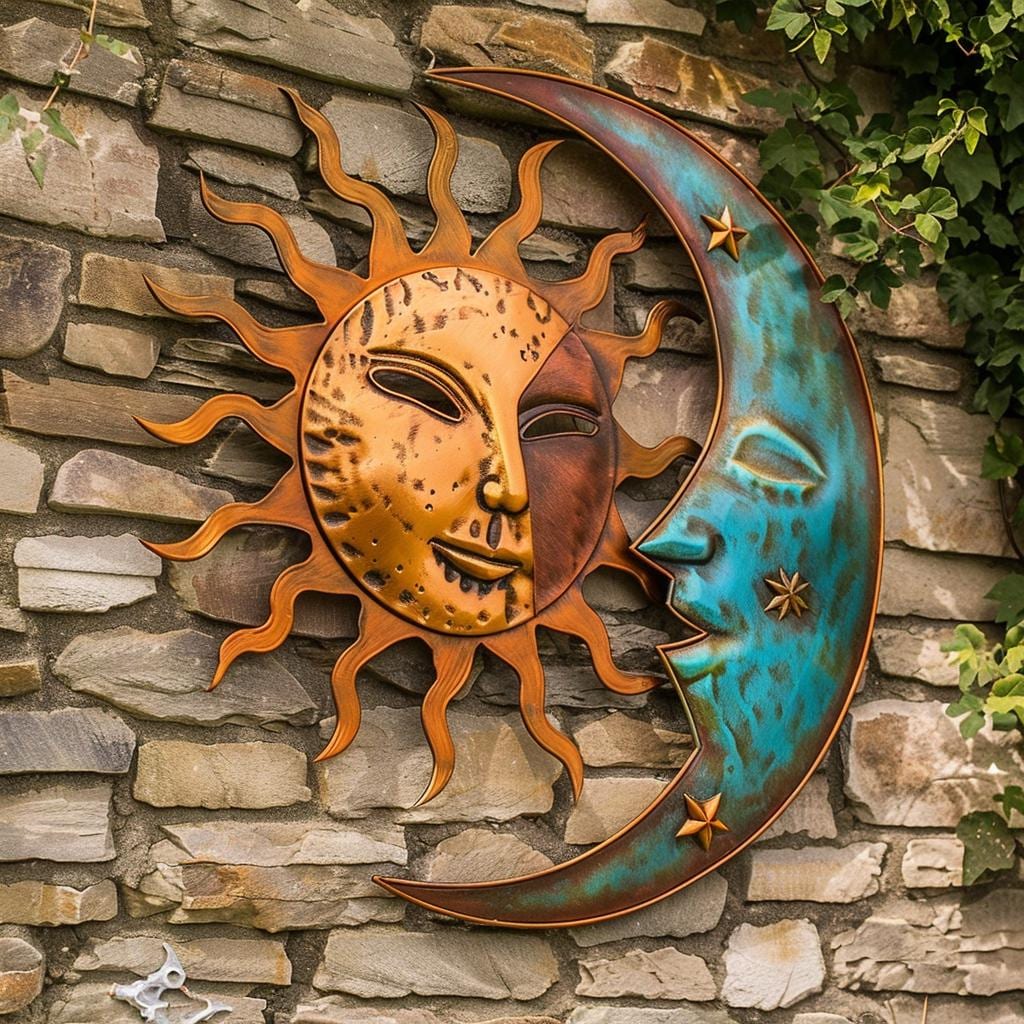 Sun Moon Metal Wall Art, Celestial Boho Sign, UV Printed Aluminum Decor
