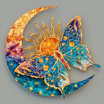 UV Printed Aluminum Moon Moth Wall Art: Celestial Boho Decor