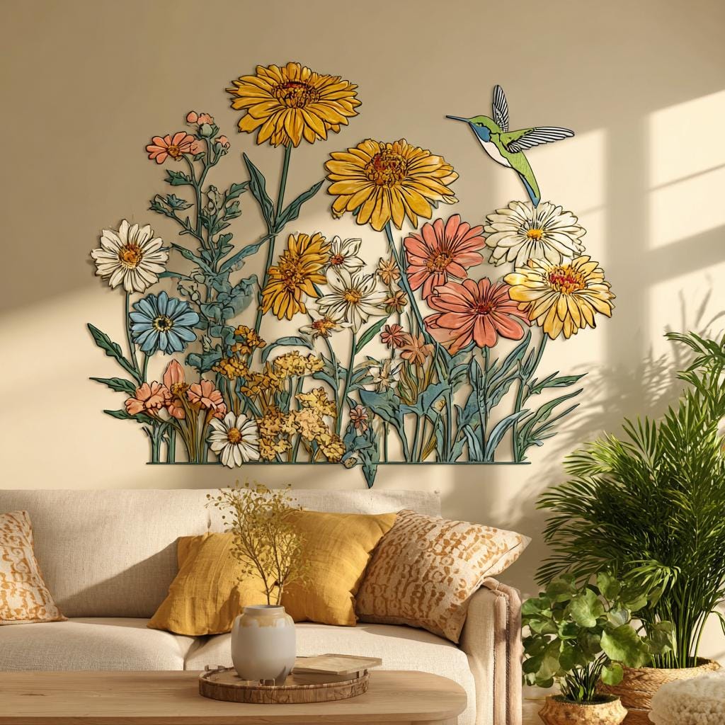 UV Printed Aluminum Metal Wall Art, Rustic Floral Garden Decor (2D Sign)