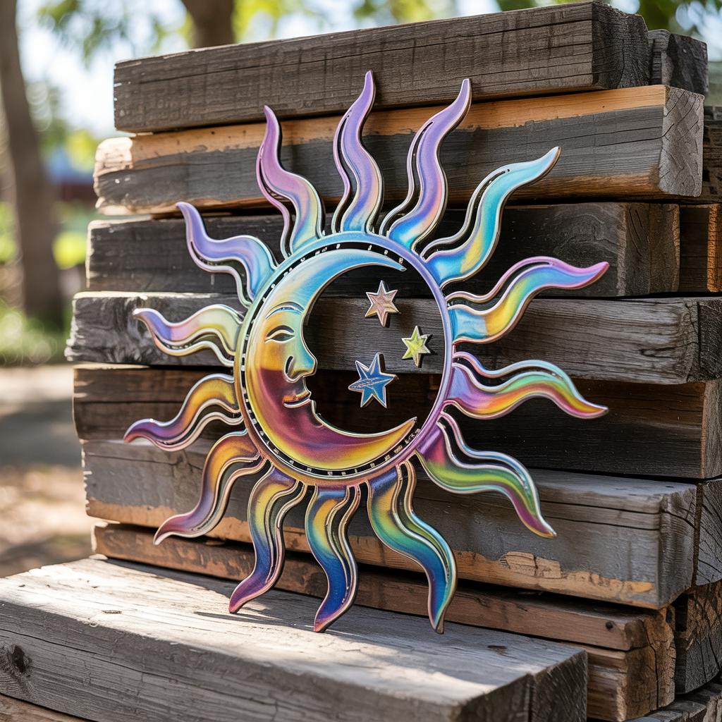 Celestial Sun Moon Metal Wall Art, Boho Astrology Garden Decor (UV Printed Aluminum)