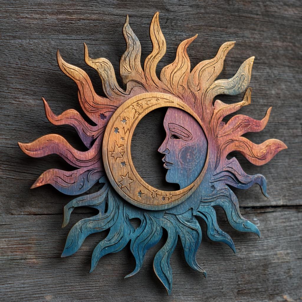 Celestial Sun Moon Metal Wall Art, Boho Astrology Garden Decor (UV Printed Aluminum)