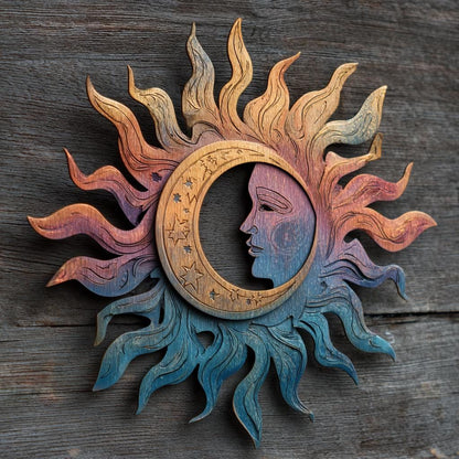 Celestial Sun Moon Metal Wall Art, Boho Astrology Garden Decor (UV Printed Aluminum)