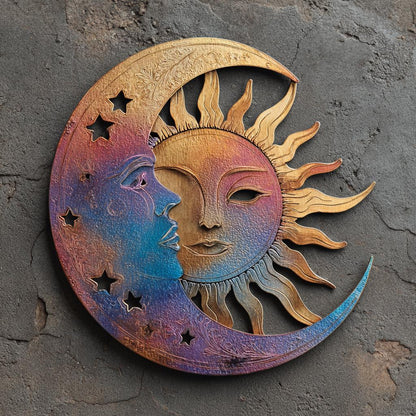 Celestial Sun Moon Metal Wall Art, Boho Astrology Garden Decor (UV Printed Aluminum)