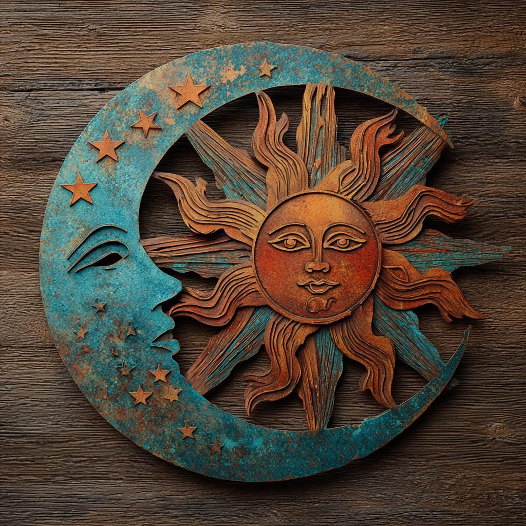 Celestial Sun Moon Metal Wall Art, Boho Astrology Garden Decor (UV Printed Aluminum)