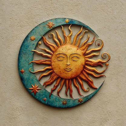 Celestial Sun Moon Metal Wall Art, Boho Astrology Garden Decor (UV Printed Aluminum)