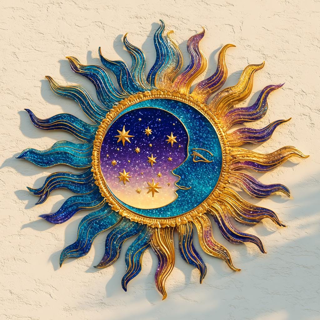 Celestial Sun Moon Metal Wall Art, Boho Astrology Patio Decor, UV Printed Aluminum Sign