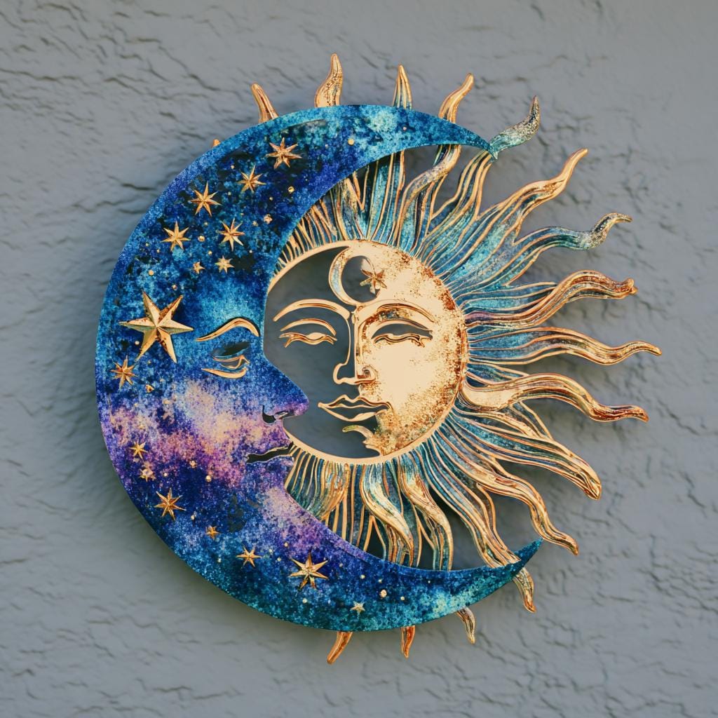 Celestial Sun Moon Metal Wall Art, Boho Astrology Patio Decor, UV Printed Aluminum Sign