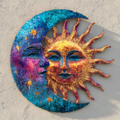 Celestial Sun Moon Metal Wall Art, Boho Astrology Patio Decor, UV Printed Aluminum Sign