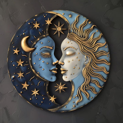 Sun Moon Yin Yang Metal Wall Art, Celestial Boho Cosmic Decor, UV Printed Aluminum