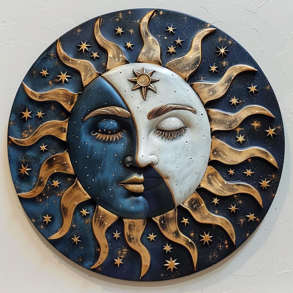 Sun Moon Yin Yang Metal Wall Art, Celestial Boho Cosmic Decor, UV Printed Aluminum