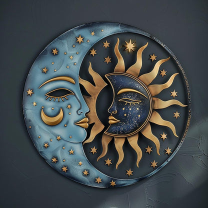 Sun Moon Yin Yang Metal Wall Art, Celestial Boho Cosmic Decor, UV Printed Aluminum