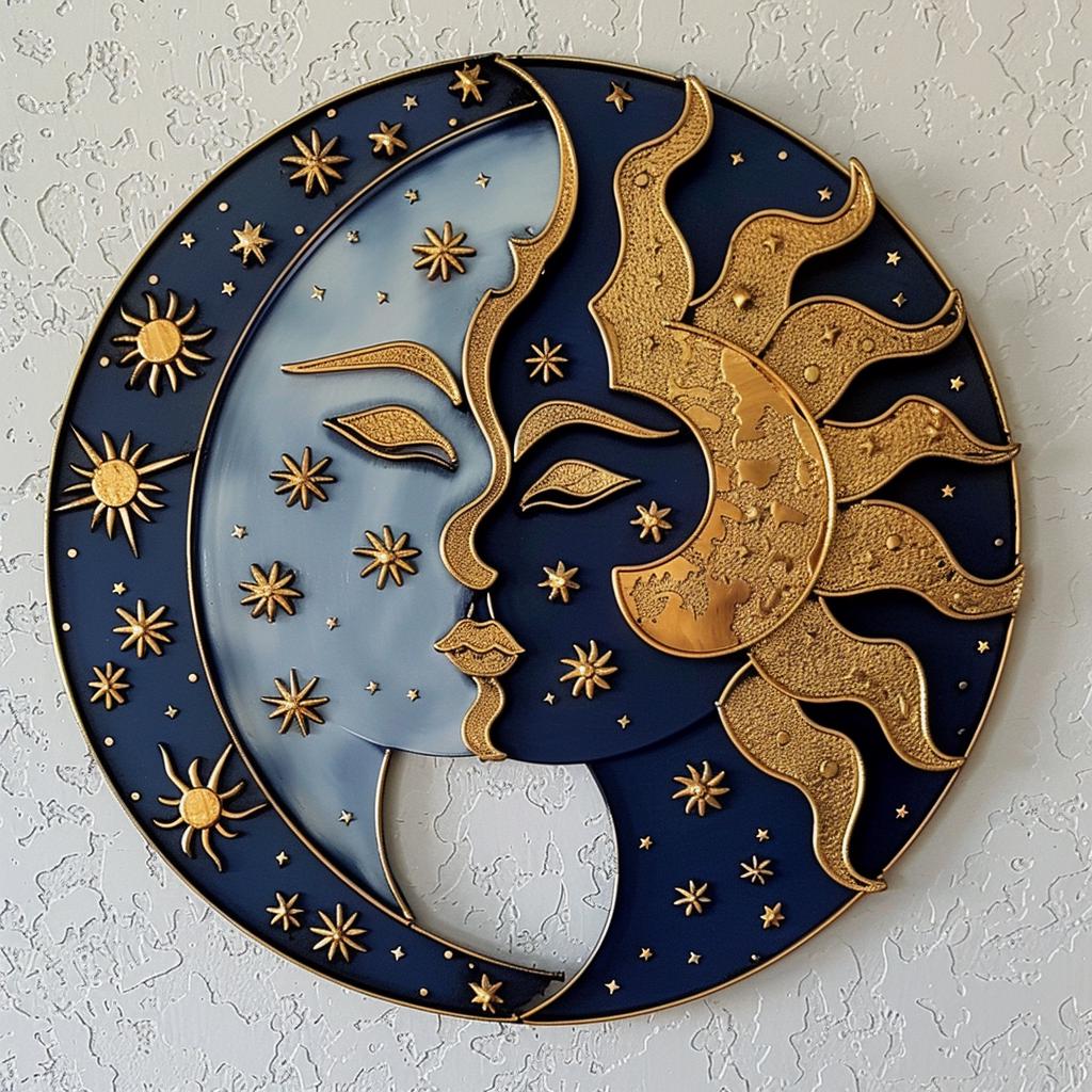 Sun Moon Yin Yang Metal Wall Art, Celestial Boho Cosmic Decor, UV Printed Aluminum