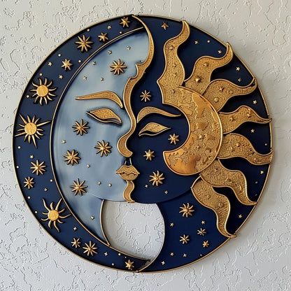 Sun Moon Yin Yang Metal Wall Art, Celestial Boho Cosmic Decor, UV Printed Aluminum
