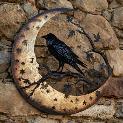 Raven Moon Metal Wall Art, Gothic Celestial Sign, UV Printed Aluminum Decor