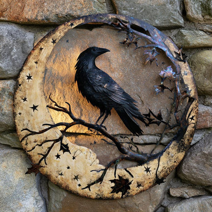 Raven Moon Metal Wall Art, Gothic Celestial Sign, UV Printed Aluminum Decor