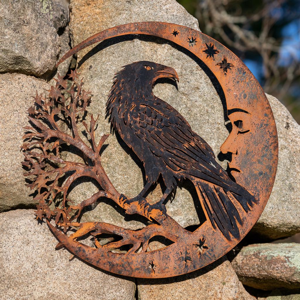 Raven Moon Metal Wall Art, Gothic Celestial Sign, UV Printed Aluminum Decor