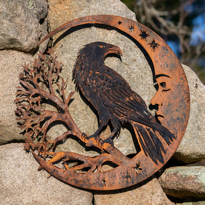 Raven Moon Metal Wall Art, Gothic Celestial Sign, UV Printed Aluminum Decor